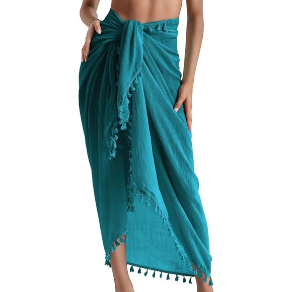 BEACH Sarong Pareo Womens Semi-Sheer Swimwear Cover Ups 24-peacock Blue-long - Picture 1 of 6